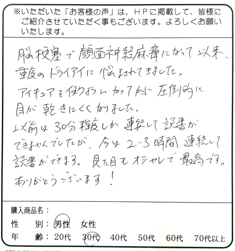 重度のドライアイに悩まされてきました