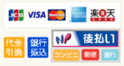JCB VISA MASTER AMEX 楽天 代品引換 銀行振込 NP後払い：コンビニ 郵便 銀行